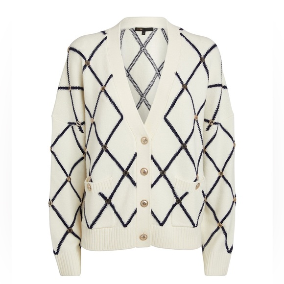 Maje Sweaters - NWOT Maje Moove Diamond Jacquard Cardigan